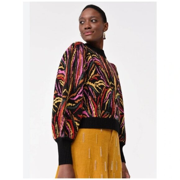 Farm Rio puff balloon sleeve rainbow zebra sweater - Picture 2 of 11